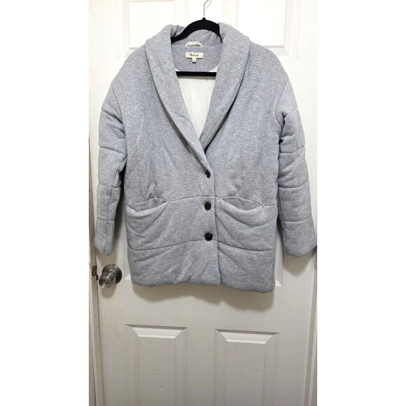 Madewell Women's Light Gray Quilted Puffer Sweater Jacket Shawl Collar Size XS - Picture 2 of 8